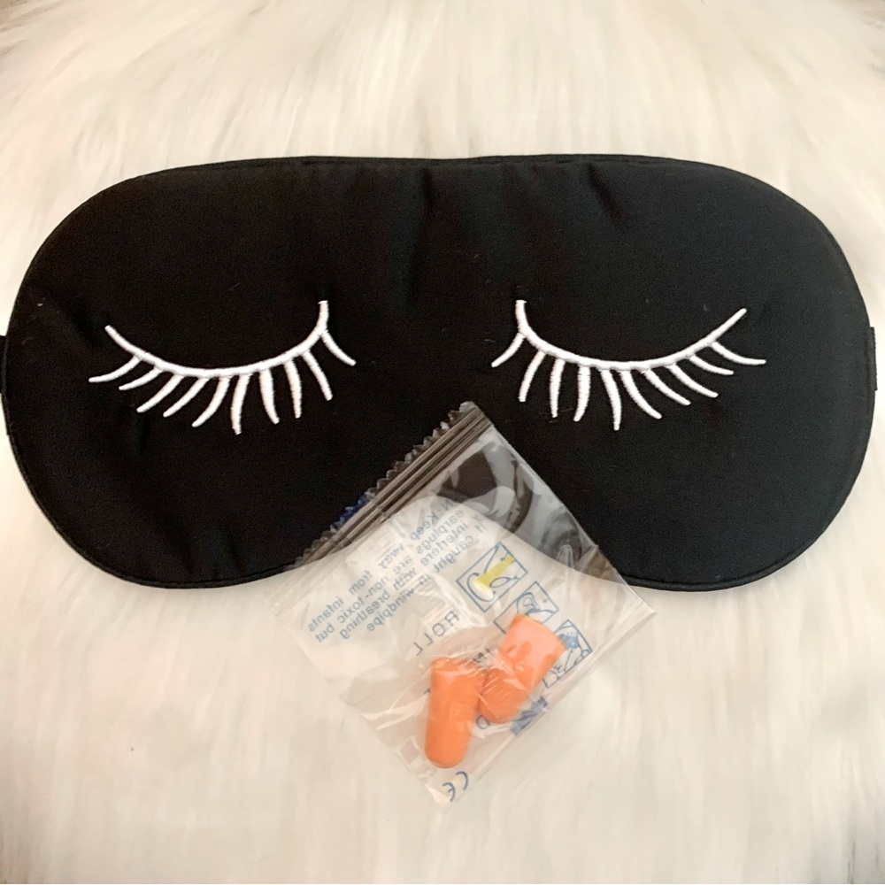 FREE 💗 Black Lashes Design Satin Eye Mask + Earplugs Duo